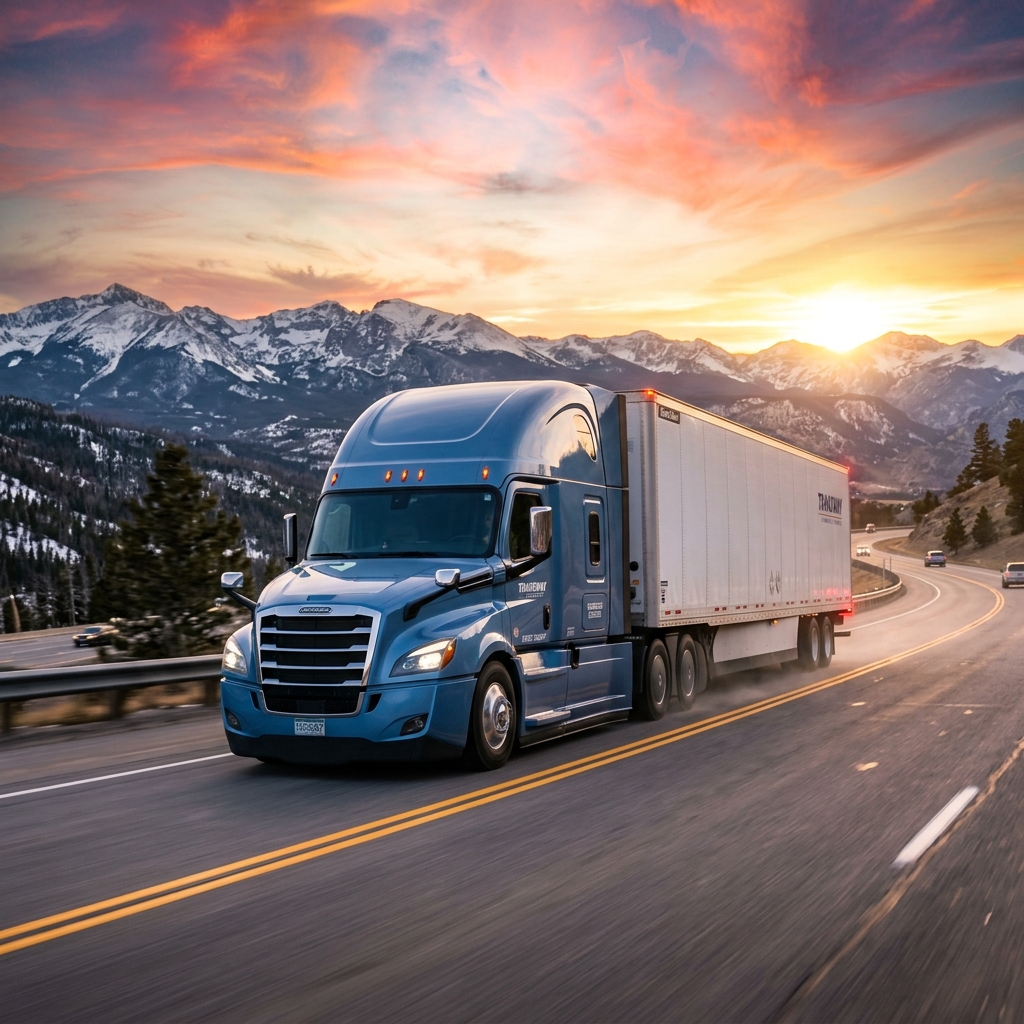 The Reign Insurance - Commercial Semi-Truck on Highway at Sunset
